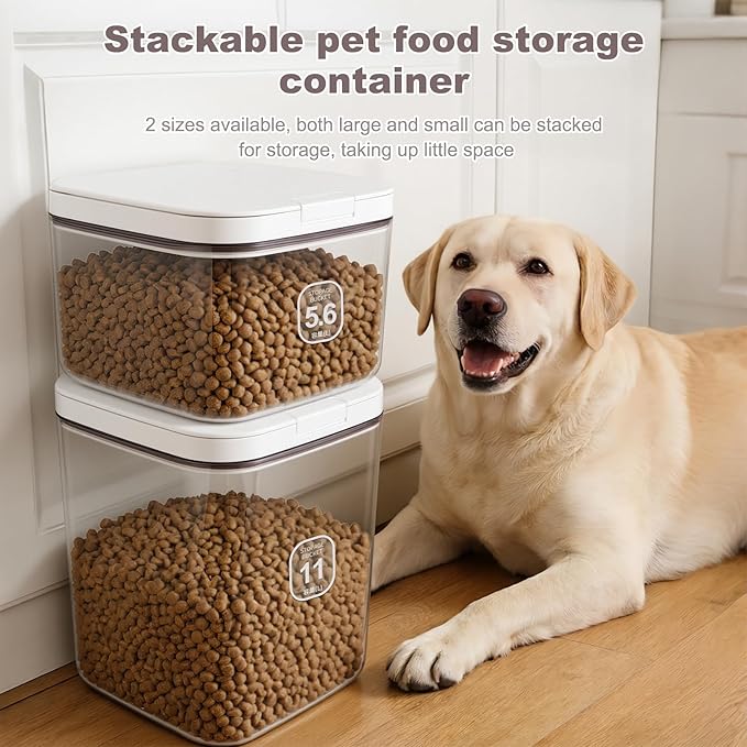 LEAWALK 5-8Lbs/5.92Qt/5.6L Airtight Dog Cat Food Storage Container and Pet Storage Bin BPA-Free. PET Clear Stackable Dog Treat Containers for Pet Food/Rice/Dry/Cereals/Flour/Sugar/Bread