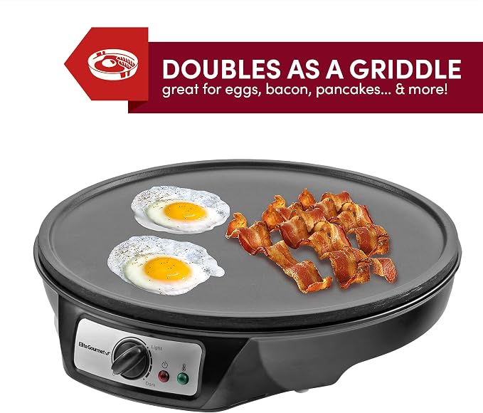 Maxi-Matic ECP-126 Electric Crepe Maker & Griddle, Non-Stick, 12" Black | Also Makes Pancakes & Hot Cakes, Includes Spreader, Spatula & Recipe Guide, Great for Breakfast Meals