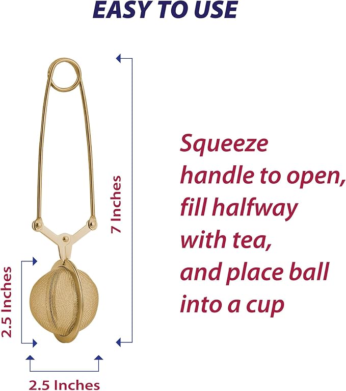 HIC Kitchen Gold Mesh Snap Tea Ball Infuser, Gold-Toned Titanium-Coated Stainless Steel, For Loose Tea or Mulling Spices