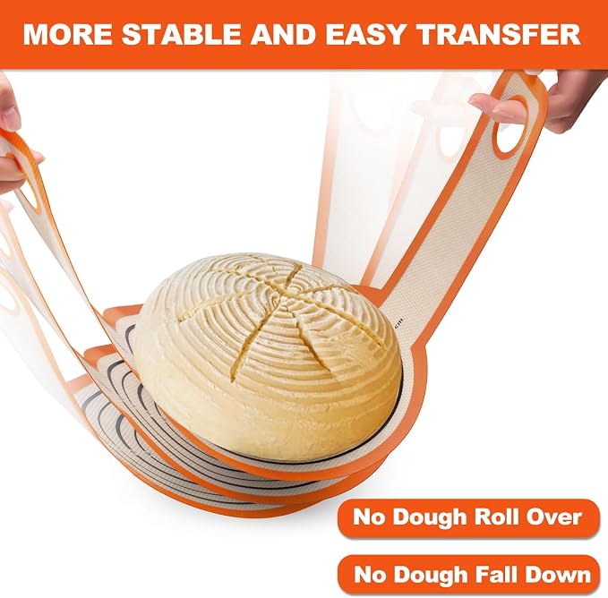 Silicone Bread Sling Dutch Oven - Best Japan Silicone. Non-Stick & Easy Clean ReusableBread Baking Mat. With Extra Long Handles Bread Baking Sheet Liner, 1 Orange pcs for Transferable Dough