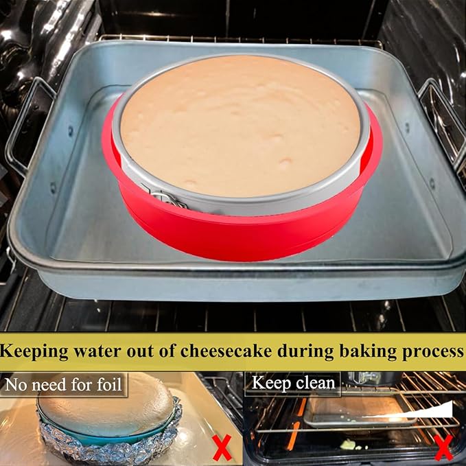 Springform Pan Protector for 9 inch, 9.5 inch Round Springform Pan Silicone Cheesecake Water Bath Sleeve Waterproof Cheesecake Baking Accessories | Leakproof Springform Pan Protector, Cheesecake Baking Accessories