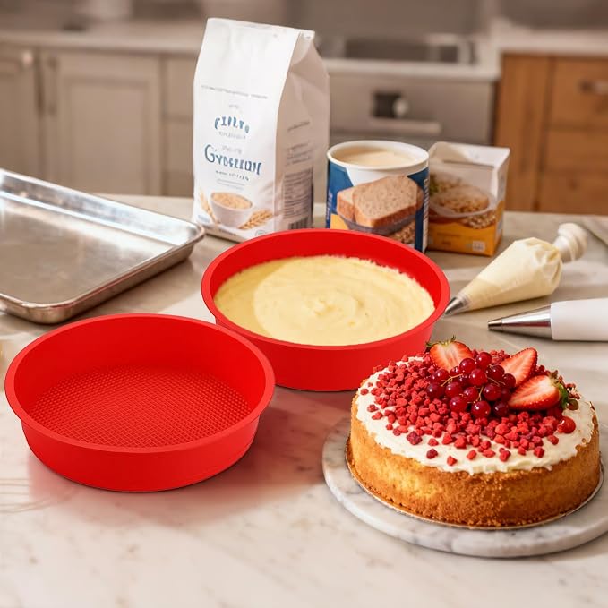 Bekith 4 Pack 9" Silicone Round Cake Pans, Silicone Cake Pans for Baking, Quick Release Baking Mold Round