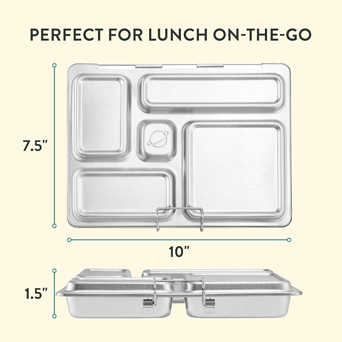 PlanetBox Rover Stainless Steel Bento Box Style Lunch Box for Kids with 5 Compartments – Durable, Dishwasher Safe and BPA-Free Food Container