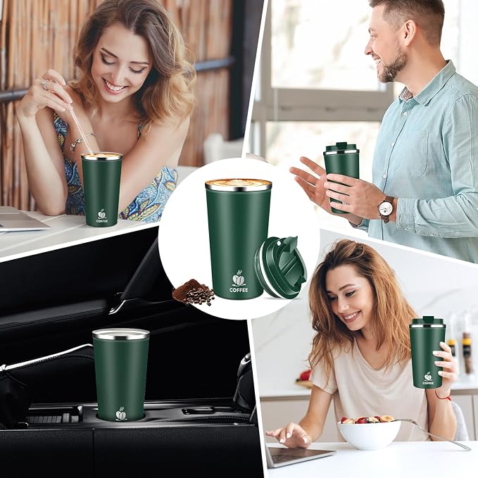 17oz Insulated Travel Coffee Mug with Flip Lid – Leakproof Stainless Steel Insulated Coffee Tumblers, Reuable Coffee Cup for Hot & Cold Drinks, Perfect for Camping & On-the-Go