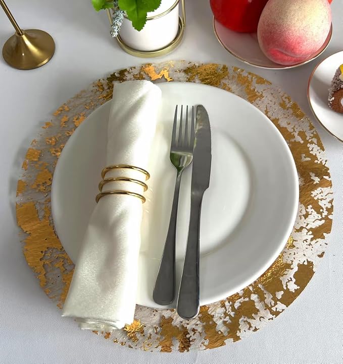 Disposable Gold Placemats Set of 100 Metallic Thin Round 13 Inch Gold Doilies Mesh Pressed Fall Table Placemates 100 Pack Charger Plates for Wedding, Birthday Party