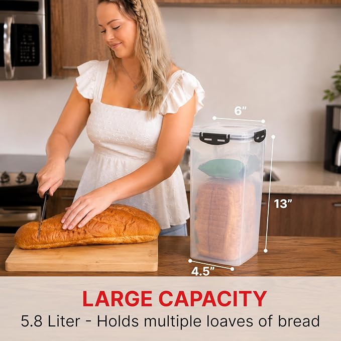 Tafura Bread Container, 5.8 L, Airtight BPA-Free Bread Storage Box | Holds homemade loaves, sandwich bread, artisan loaves, bagels, rolls, and other baked favorites.