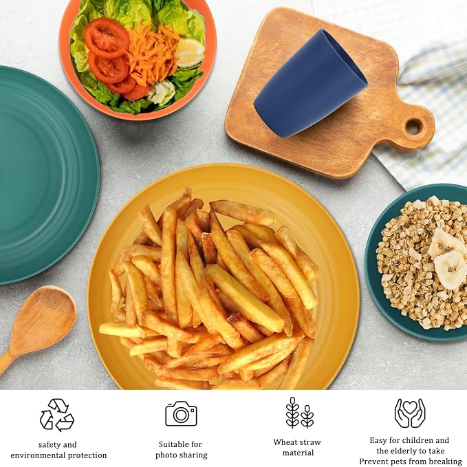 PYRMONT Wheat Straw Plate and Bowl Set 20 PCS Unbreakable Dinnerware Set Service for 4 Dishwasher & Microwave Safe Kitchen Dish Set for RV,Camping and Picnic,Kitchen Essentials-Multi