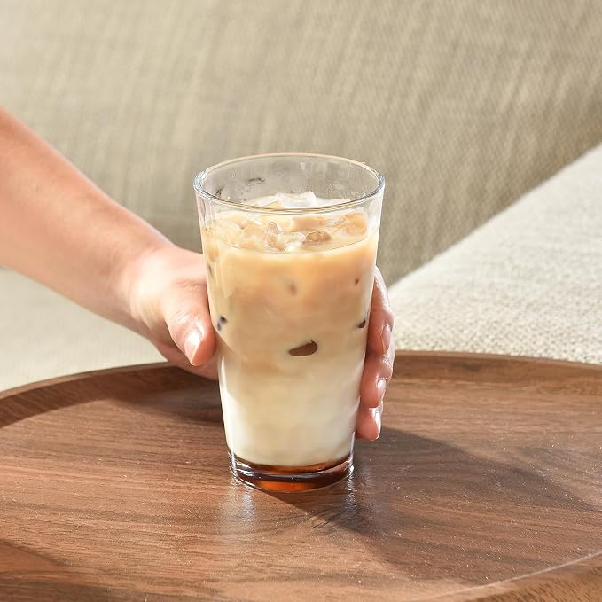 ALINK 16 oz Drinking Glasses, Set of 6 Highball Glass Cups Bar Glasses, Clear Heavy Base Stemmed Water Glasses for Beer, Iced Coffee Cups, Cocktail Glasses, Wine, Iced Tea, Dishwasher Safe