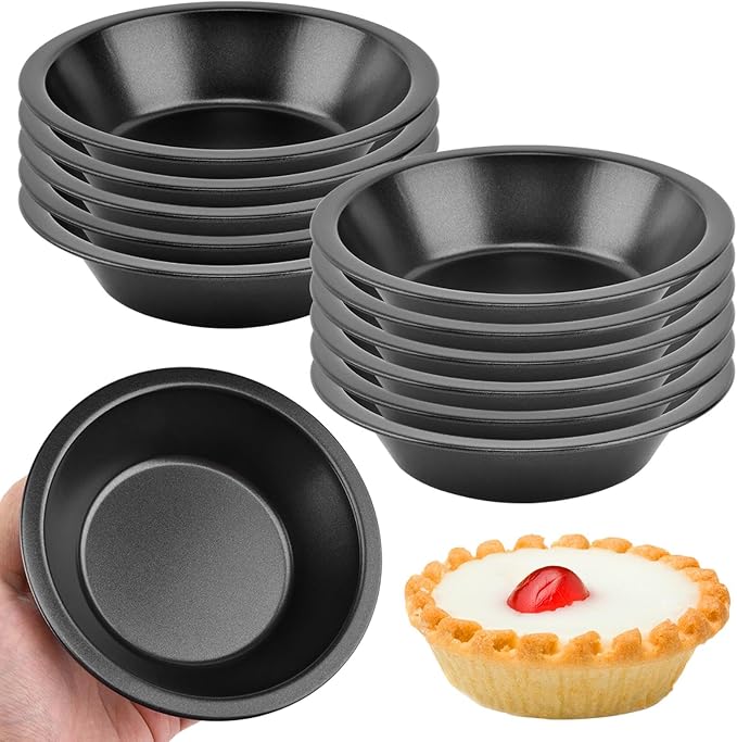 CALIDAKA 12Pack Mini Pie Pans 5 Inch - Reusable Round Pie Tins - Nonstick | Individual Dish Pies Plate,Carbon Steel Small Pie Pans Bakeware for Baking Pot Pies, Cakes, Quiches,Tarts,Desserts,Christmas