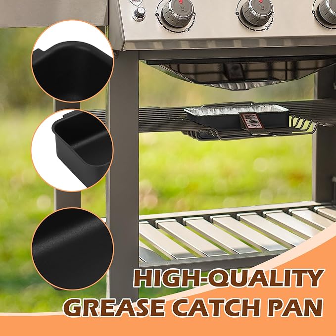 70379 Catch Pan & 6498 Drip Pan Liners for Weber Genesis II 400/600, Summit 400/600 Series Grills, Steel Grease Tray & 6417 10Pcs Foil Grease Pan Liners for Weber SmokeFire & 28''/36" Griddle