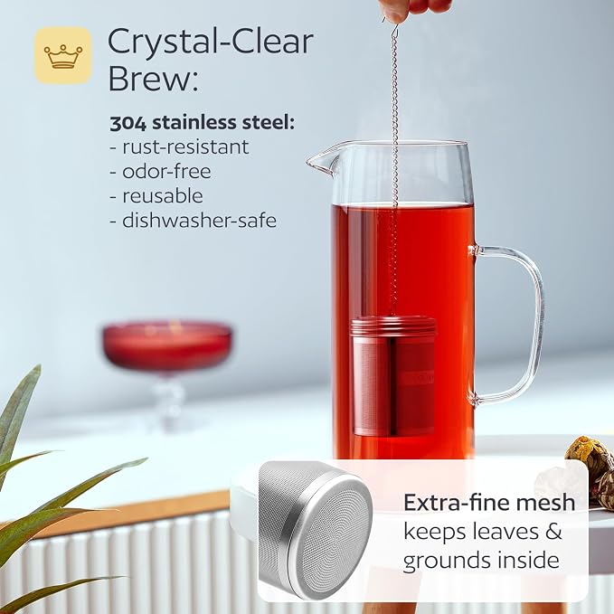 Stainless Steel Tea Infuser for Loose Leaf Tea, Medium (2.05” Diameter x 2.95” Height) – Extra Fine Mesh Strainer with Chain Hook & Lid, Reusable Tea Steeper for Mugs, Cups & Teapots