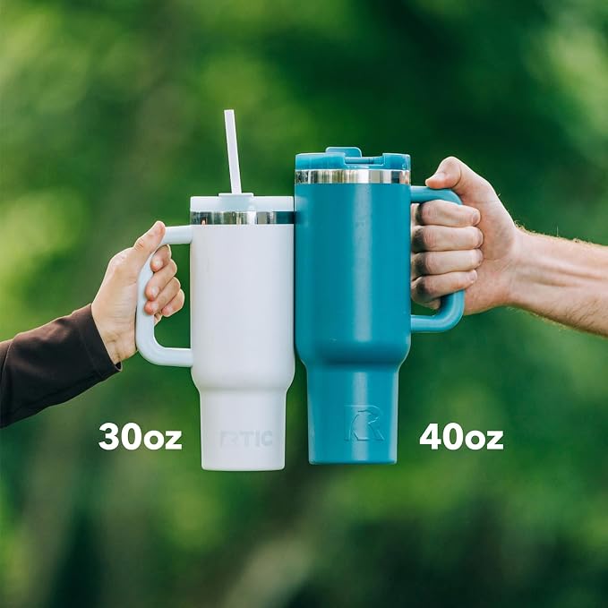 RTIC 40oz Road Trip Tumbler, Insulated, Ceramic Lined, White Glitter | with Lid, Handle and Straw, Stainless Steel Metal Cup, Portable for Hot and Cold Drinks, Coffee, Car, Camping, Travel