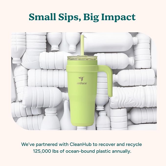 Reduce 24 oz Stainless Steel Tumbler with Handle - Dual-Wall Vacuum Insulated Travel Mug, Sweat-Proof Lid & Reusable Straw - Keeps Drinks Cold for 24 Hrs, Fits Cupholders, Dishwasher Safe -Pina Colada