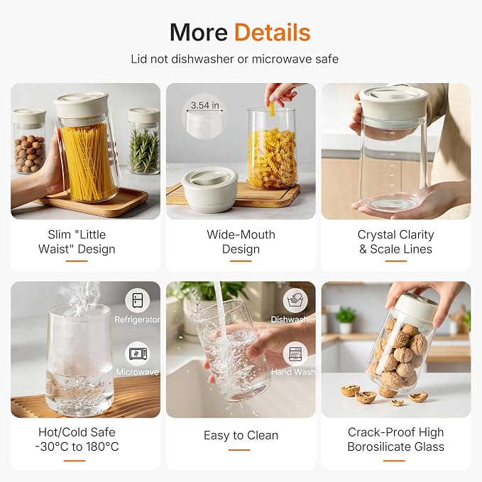 2-Pack 27oz Glass Storage Jars with Airtight Twist-Seal Lids | Easy Open/Clean, Clear Borosilicate Pantry Jar, Wide Mouth Coffee Storage Container for Coffee Bean, Sugar, Snacks, Pasta
