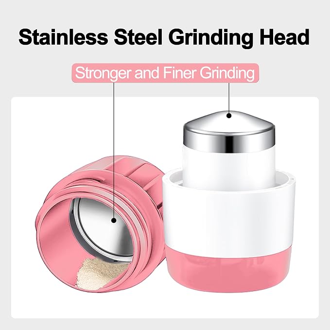 DUBSTAR 3-in-1 Pill Crusher Fine Powder Pill Grinder Pill Cutter Pale Pink | Pill Crushers for Elderly and Pet with Pill Storage and Brush, Pill Splitter for Small or Large Pills