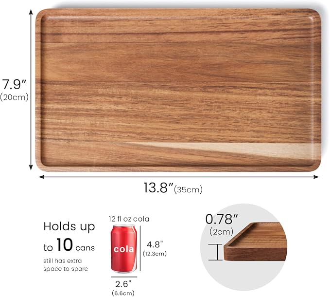 VERTORGAN 2 Pack Acacia Wood Serving Tray,13.8x7.9 Inch Trays,Home Decor | Coffee Table Tray,Living Room Decor,Bar Serving Platter,Party Tray,Charcuterie Board,Cheese Platter, Decorative Wood Tray
