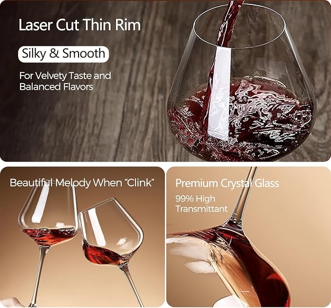 Red Wine Glasses Set of 4, 24.8oz Large Burgundy Glasses, Long Stem | Hand Blown Lead-Free Premium Crystal Glass, Thin Rim, Tall, Ideal Gift Package for Wedding, Anniversary, Birthday, Christmas