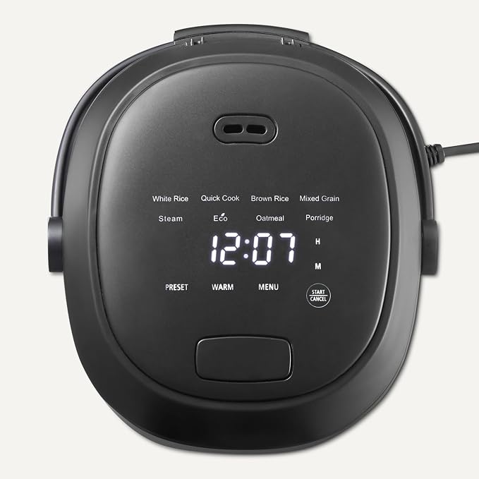 Amazon Basics Rice Cooker Small 3-cup Uncooked 6-cup Cooked, Micon with Fuzzy Logic,Keep Warm, Black