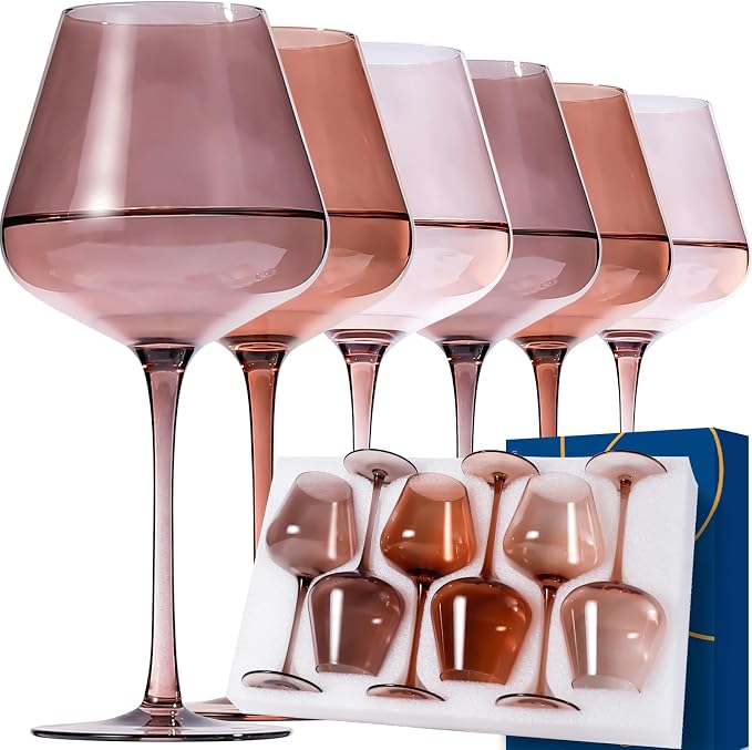 Venus Wine Glass Set of 6-18oz Lead-Free Crystal Burgundy Wine Glasses, Glassware for Parties& Special Occasions