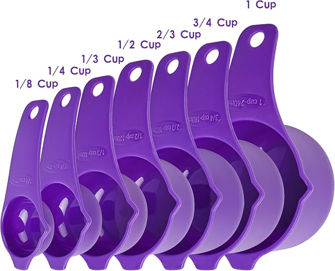Plastic Measuring Cups and Spoons Set 15, Purple Dry & Liquid 7 Measuring Cups & 7 Measuring Spoons with Leveler, Metric & US Kitchen Measure Cups Spoons for Cooking & Baking