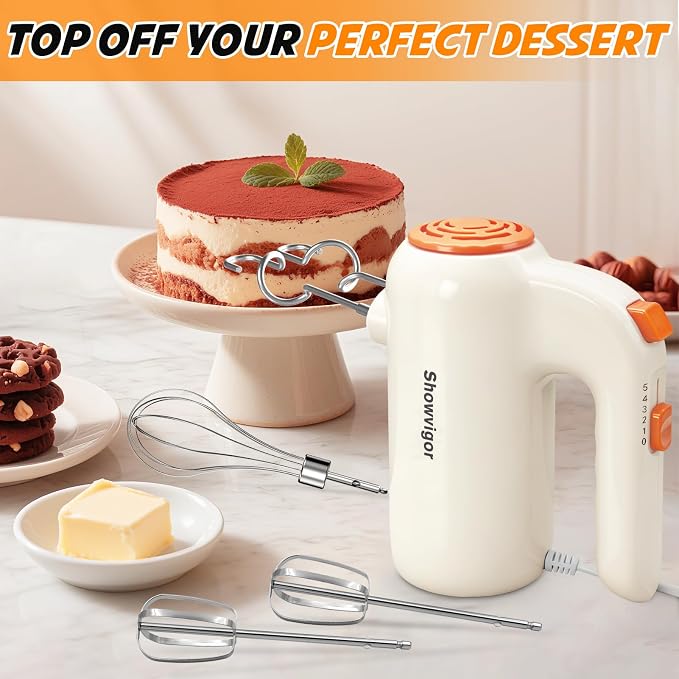 Hand Mixer, 5-Speed Electric Whisk with Turbo Boost Includes 5 Stainless Steel Attachments - Great Stand Mixer Alternative for Baking Cakes, Bread & More