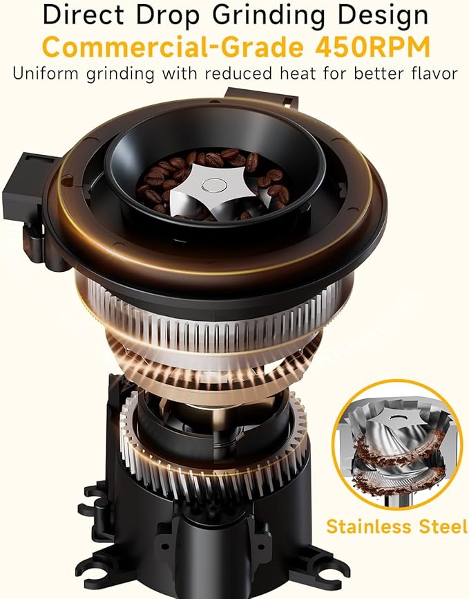 Conical Burr Coffee Grinder with 40mm Stainless Steel Burr, 34 Grind Settings Anti-static, Electric Espresso Grinder for Home Use – Perfect for Espresso, Drip Coffee, French Press & Cold Brew, White