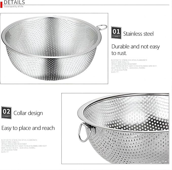 GREATLINK Stainless Steel Colander and Fine Mesh Strainer for Kitchen, 7.7Inch Pasta and Rice Strainer, Small Metal Sieve/Washing Bowl/Pot Drainer/Sifter for Spaghetti, Berry, Fruit, Vegetable
