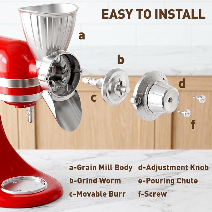 COFUN Grain Mill Attachment for Kitchen Aid Mixer | 9 Adjustable Levels All Metal Flour Mill, Fit for Wheat, Corn, Oats, Buckwheat, Millet, Coffee Beans & Dry Low-Oil Grains