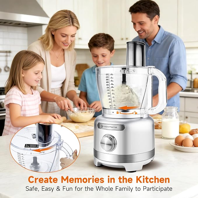 Homtone 16 Cup Food Processor Large 9-IN-1 Veggie Chopper for Dough, Fries | Large Capacity for Family Meal Prep, Cheese Grate, Slice, Meat Chop, Knead,Emulsify, Dishwasher Safe