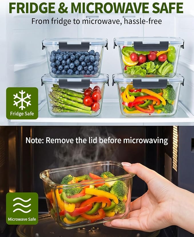 2 Pack 88oz/11 Cups Large Glass Storage Containers with Lids, High Borosilicate BPA Free Airtight Leakproof Meal Prep Containers for Microwave, Freezer & Dishwasher, Kitchen, Gym & Picnic,Baking
