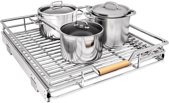 Pull out Cabinet Organizer, 18"W X 21"D, Heavy Duty Smooth Sliding Under Cabinet Shelves for Pots and Pans, Full-Extension Roll out Drawers, Slide out Organization for Home Kitchen Pantry