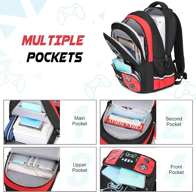 Backpack for School Boys, Cool Luminous Gamer Boys Schoolbag | with Lunch Box & Pencil Case Set for Kids Teens Elementary Middle School, Bookbag Glow In The Dark