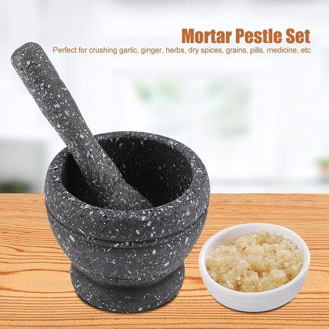 Mortar and Pestle Set, Grinding Bowl (Granite Pattern) | Manual Grinder for Crushing Sauce, Paste, Guacamole, Salsa, Pesto Making, Pill Crusher