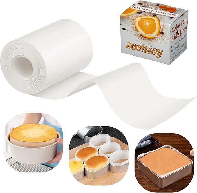 Baking Parchment Paper Side Liners - Baking Strips Roll for Round Cake Pans, Cheesecake Springform Pan, Non Stick Pan Lining Paper 3.15in x 164ft, Pre-cut Heat Resistant Kitchen Paper