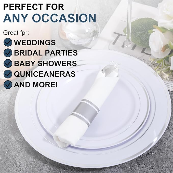 400PCS Pre Rolled Silver Plastic Silverware Heavy Duty for Wedding | Individually Wrapped Utensils, 100 Pack, Durable and Sturdy, BPA free, Include Matching napkins, For Parties, Catered Events