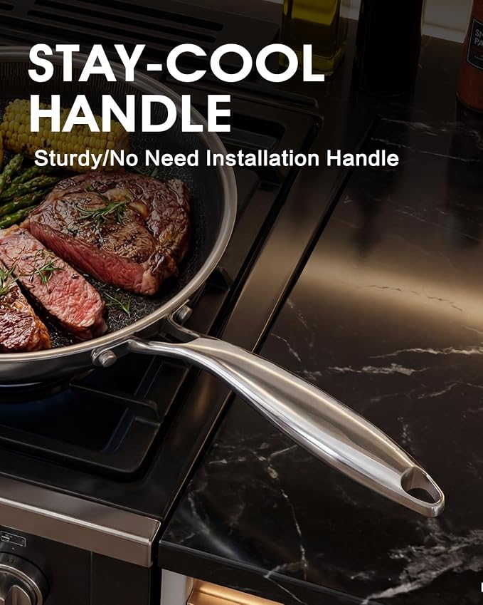 USELUCK Hybrid Non Stick Frying Pans with Lid,8/10/12 inch Frying Pan Set | Stainless Steel Skillet with Honeycomb Surface,Oven-Safe,PFAS-Free,Compatible with All Cooktops.