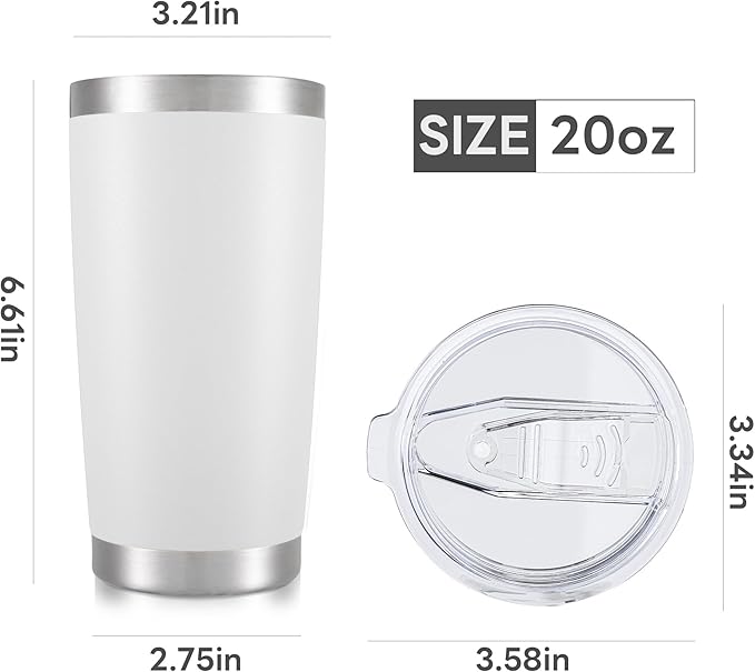 20 oz Tumbler with Lid Stainless Steel Insulated Tumblers Bulk Cups Mug | Double Wall Vacuum, Powder Coated, Keep Drinks Cold and Hot, Waterproof Lid, Fit of Car Cup Holders, White, 4 Pack