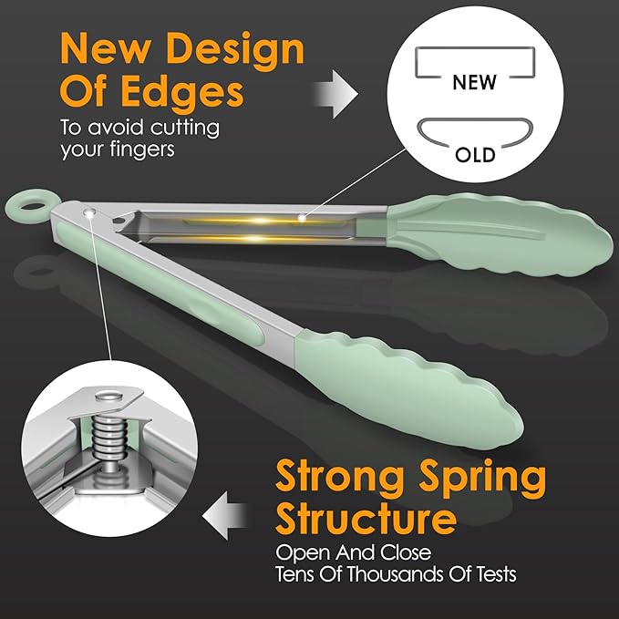 Hotec Mini Silicone Kitchen Tongs for Cooking - 7-Inch Small Serving Tongs with Silicone Tips, Set of 3 (Light Green)