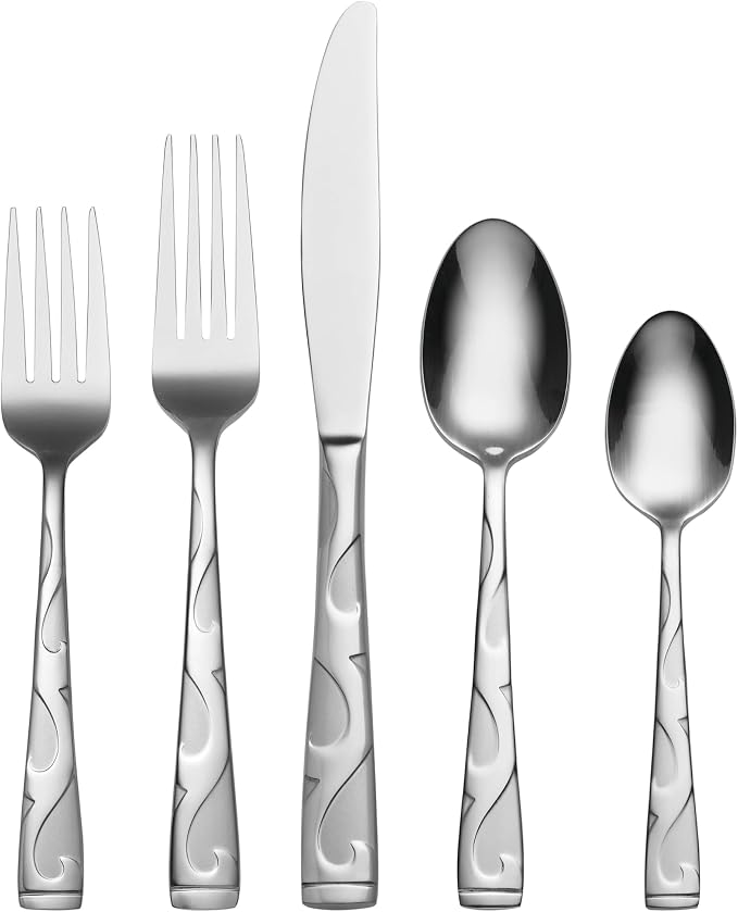 Oneida Tuscany 20-Piece Flatware Set, Service for 4, Silver | mirror finish, dishwasher safe | includes knives, forks, and spoons | heavy duty, cutlery set for kitchen and dining
