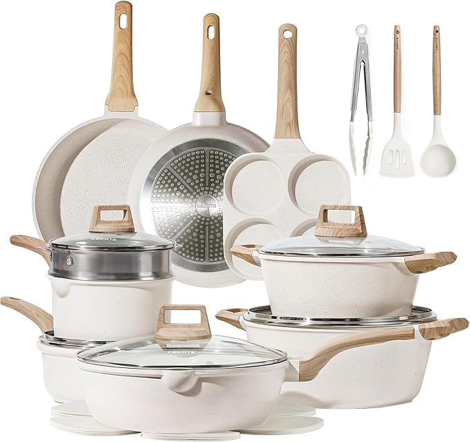 CAROTE 21pcs Pots and Pans Set, Nonstick Cookware Sets, with Egg Pan | Induction Kitchen Cooking Set, Durable, Easy Food Release, Fast & Even Heating, with Frying Pan