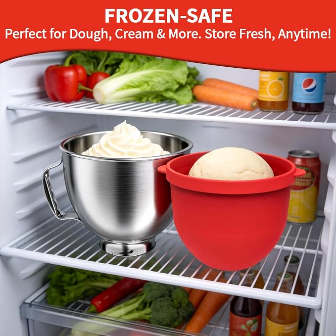5QT Stainless Steel Mixer Bowl with Silicone Liners For Kitchenaid Mixers, Compatible with Kitchen Aid 4.5-5 Qt Tilt-Head Stand Mixer, Food-Grade Mixing Bowl Attachments for Baking, Cooking & Dough