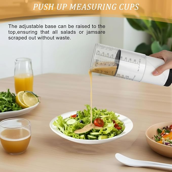 6 Pcs Adjustable Push up Measuring Cup Set 1 Measure Cup 5 Measure Spoon | Kitchen Measuring Baking Tool, 2 Cup Measuring Cup for Butter, Liquid, Dry, Semi Solid Ingredient, Home Cooking Gadget