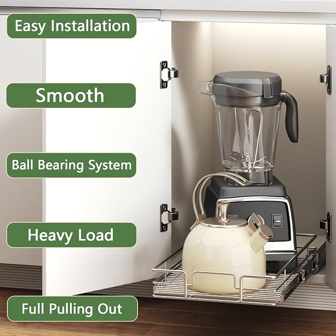 Pull Out Cabinet Organizer 15½" W x 21½" D, Heavy Duty Cabinet Pull Out Shelves, Slide Out Drawers Organization for Kitchen Cabinets Bathroom