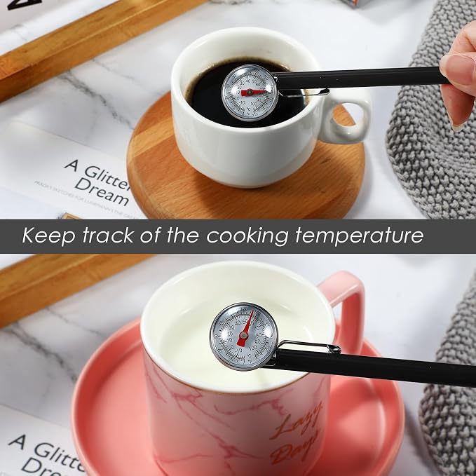 Xuhal 24 Pcs Stainless Steel Kitchen Thermometer with 5 Inch Long Stem 1 Inch Dial Thermometer Milk Frothing Food for Oven Probe Meat Grill BBQ Cooking Chocolate Water (Black)