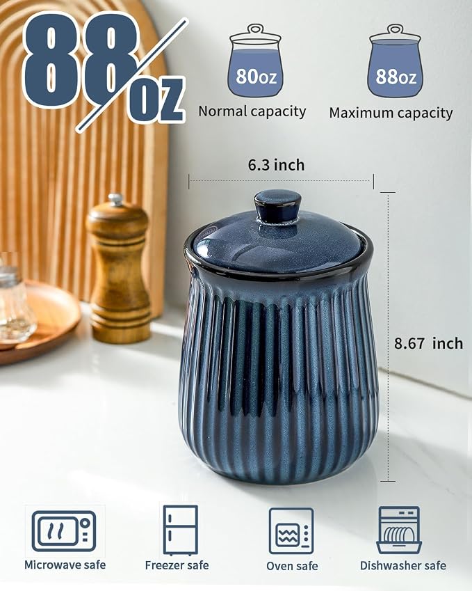 Hasense Storage Containers for Kitchen Counter, Airtight Food Jar with Lid, 88 oz Cookie Candy Jar for Coffee Beans, Tea-leave, Sugar, Salt, Flour, Spice, Dog Treat Container, Blue
