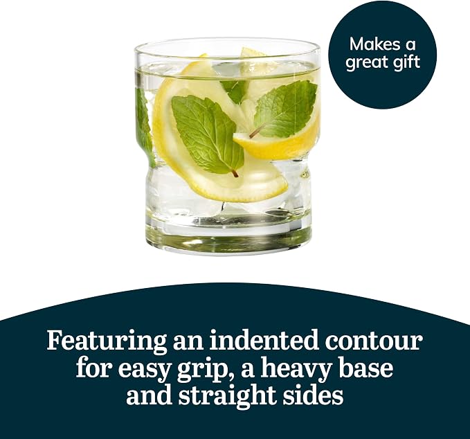 Libbey Newton Double Old Fashioned Glasses Set of 6, Sleek, Stackable Short Drinking Glasses, Lowball Cocktail Glasses for Anniversaries, Holidays