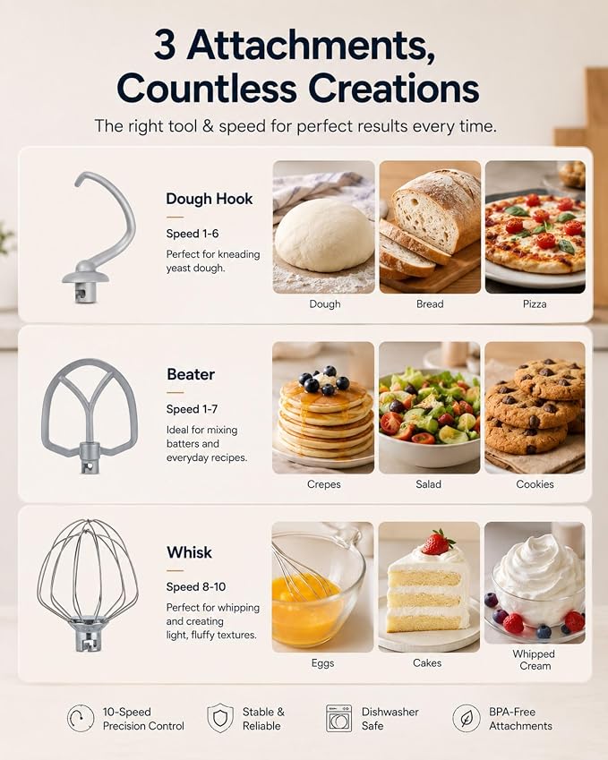 Kitchen in the Box Stand Mixer, 3.5 QT Small Kitchen Electric Dough Mixer | 10-Speed, for 1–2 People, Beginner-Friendly, with Dishwasher-Safe Dough Hook, Beater & Egg Whisk, Cake, Black