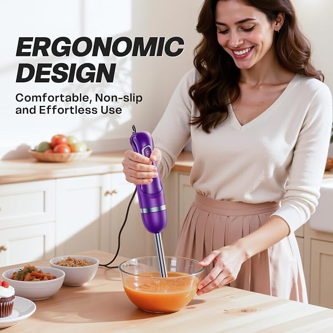 Turelar Immersion Blender Corded 400W, 2 Speed, Emulsifier, Blend, BPA-Free | Hand Blender Stick Mixer, Ergonomic Handle, Stainless Steel Blades, Effortless Blending for Soup, Smoothies, Puree, Baby Food