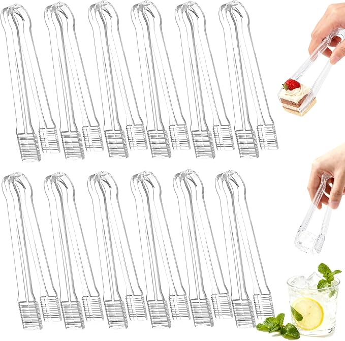 10Pcs Clear Plastic Serving Tongs, 6.3 Inches Small Disposable | Mini Plastic Tongs for Food, Party, Buffet, Salad, Appetizer, Ice, Candy, Catering, Fruit, Easy to Hold and Clean