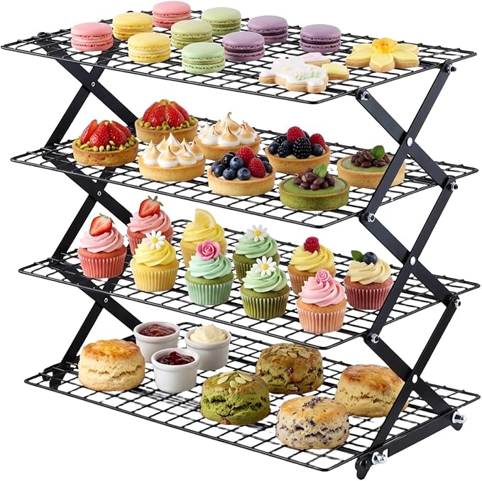 ShellKingdom 4 Tier Collapsible Cooling Rack, Outdoor Camping Picnic Shelf | Wire Cooling Rack for Baking, Cookies, Cake, Roasting, Grilling, Drying Rack